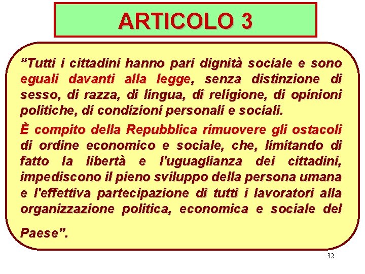 ARTICOLO 3 “Tutti i cittadini hanno pari dignità sociale e sono eguali davanti alla