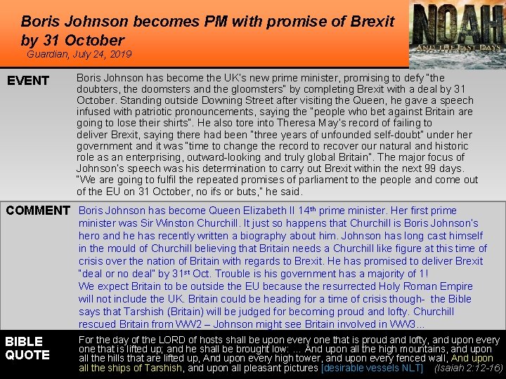 Boris Johnson becomes PM with promise of Brexit by 31 October Guardian, July 24,