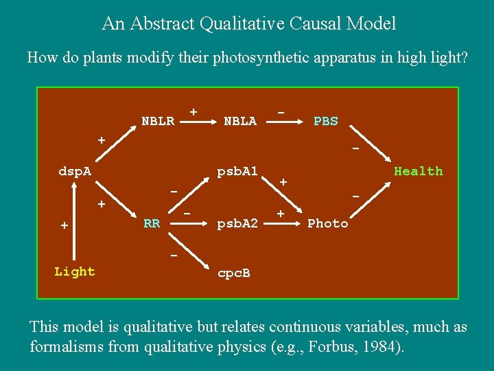 An Abstract Qualitative Causal Model How do plants modify their photosynthetic apparatus in high An Abstract Qualitative Causal Model How do plants modify their photosynthetic apparatus in high