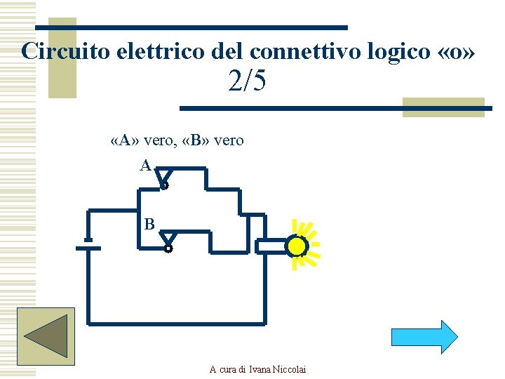 Circuito elettrico del connettivo logico «o» 2/5 «A» vero, «B» vero A B A