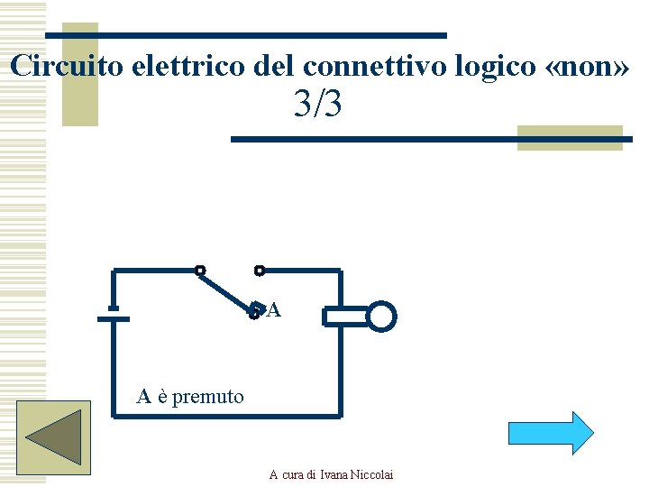 Circuito elettrico del connettivo logico «non» 3/3 A A è premuto A cura di