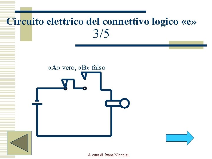 Circuito elettrico del connettivo logico «e» 3/5 «A» vero, «B» falso A cura di