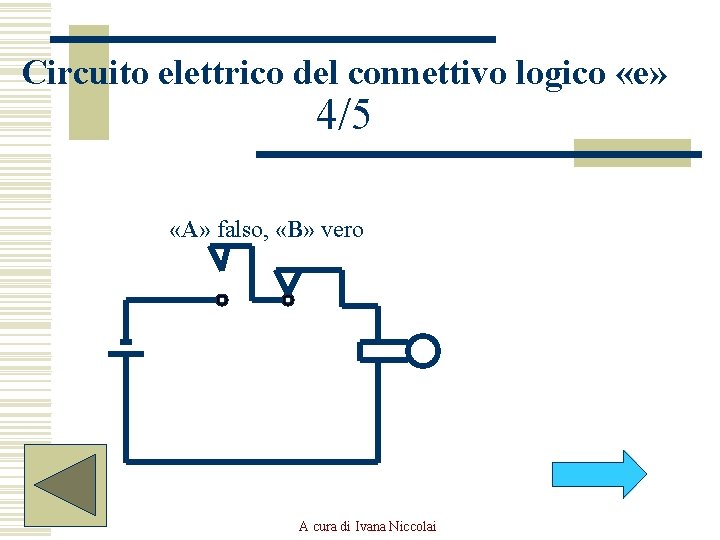 Circuito elettrico del connettivo logico «e» 4/5 «A» falso, «B» vero A cura di