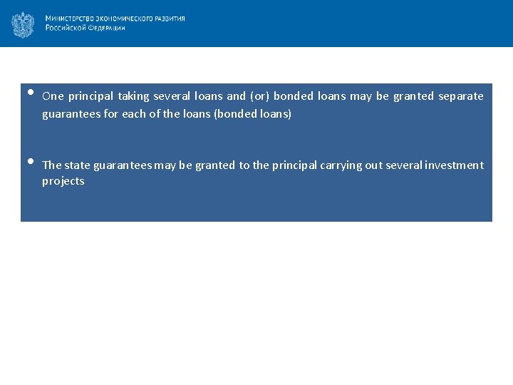  • • One principal taking several loans and (or) bonded loans may be