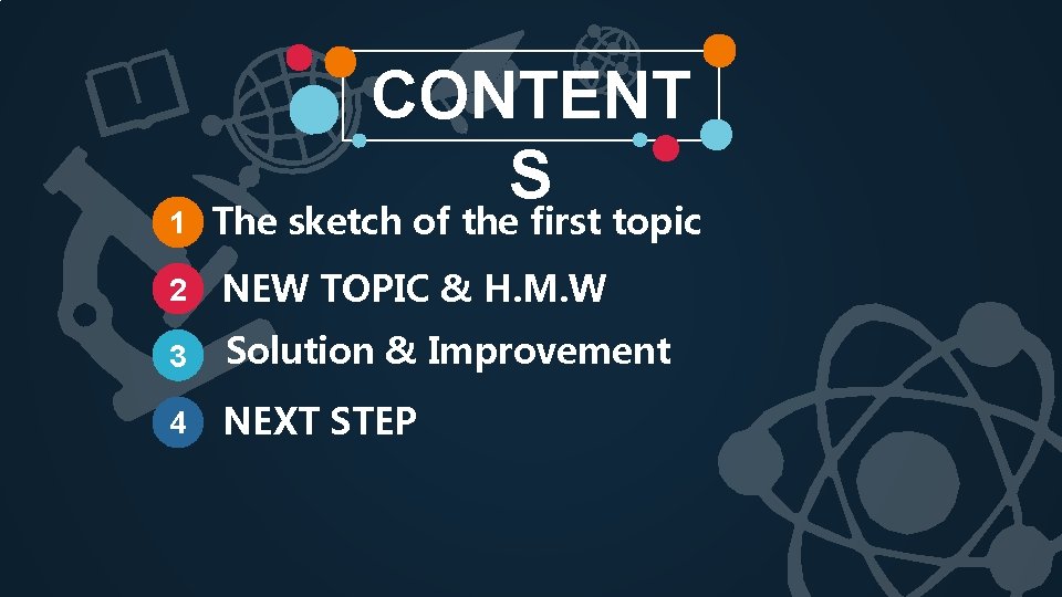 CONTENT S 1 The sketch of the first topic 2 NEW TOPIC & H.