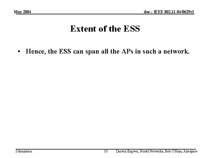 May 2004 doc. : IEEE 802. 11 -04/0629 r 1 Extent of the ESS