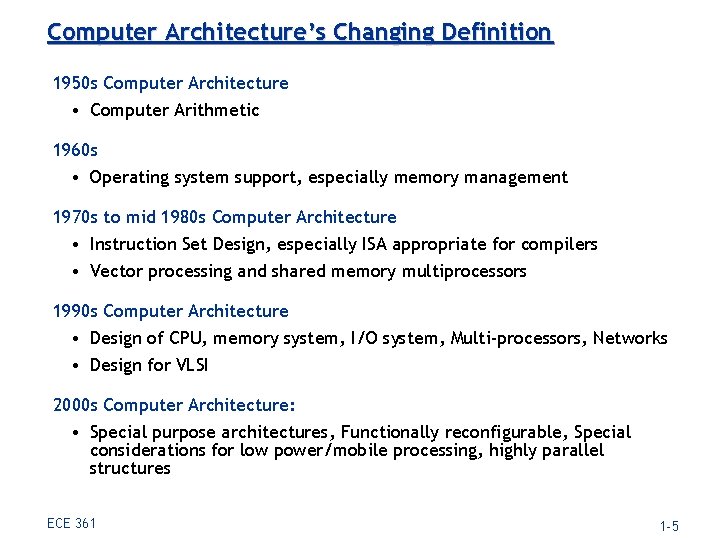 Computer Architecture’s Changing Definition 1950 s Computer Architecture • Computer Arithmetic 1960 s •