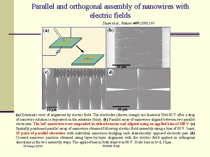 Parallel and orthogonal assembly of nanowires with electric fields Duan et al. , Nature