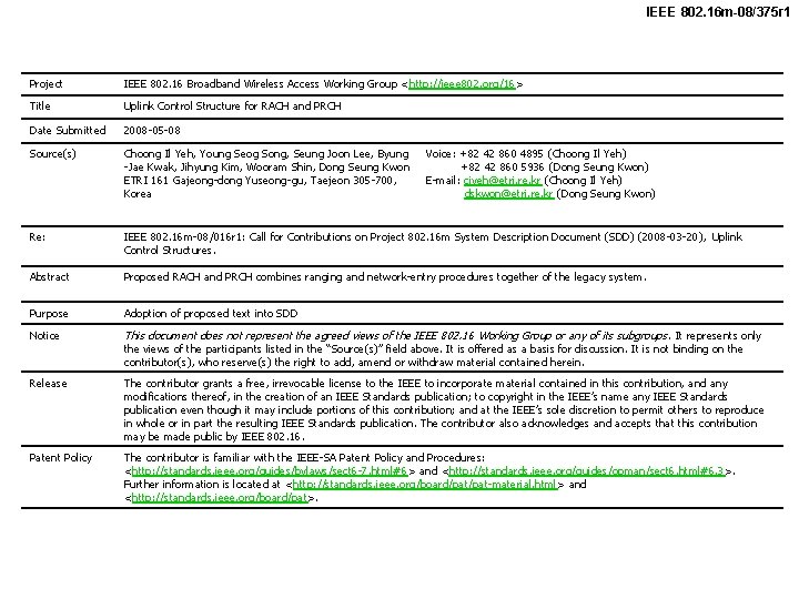 IEEE 802. 16 m-08/375 r 1 Project IEEE 802. 16 Broadband Wireless Access Working