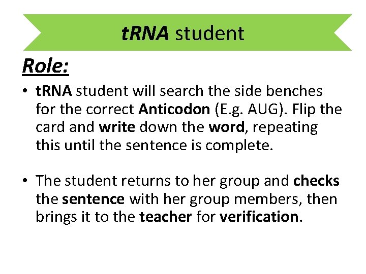 t. RNA student Role: • t. RNA student will search the side benches for