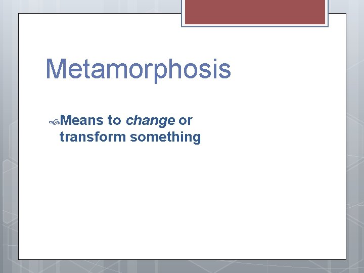 Metamorphosis Means to change or transform something 