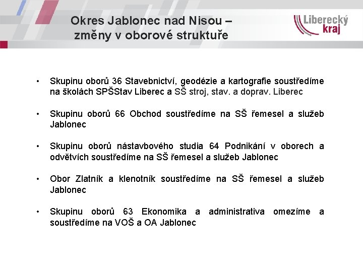 Okres Jablonec nad Nisou – změny v oborové struktuře • Skupinu oborů 36 Stavebnictví,