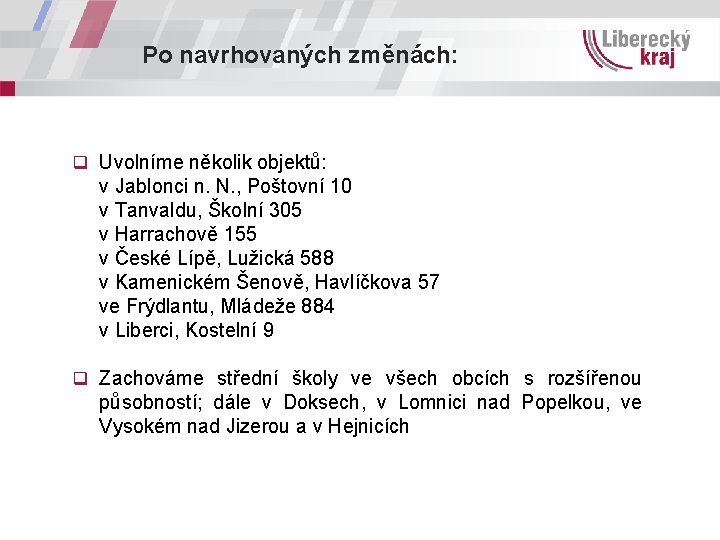 Po navrhovaných změnách: q Uvolníme několik objektů: v Jablonci n. N. , Poštovní 10