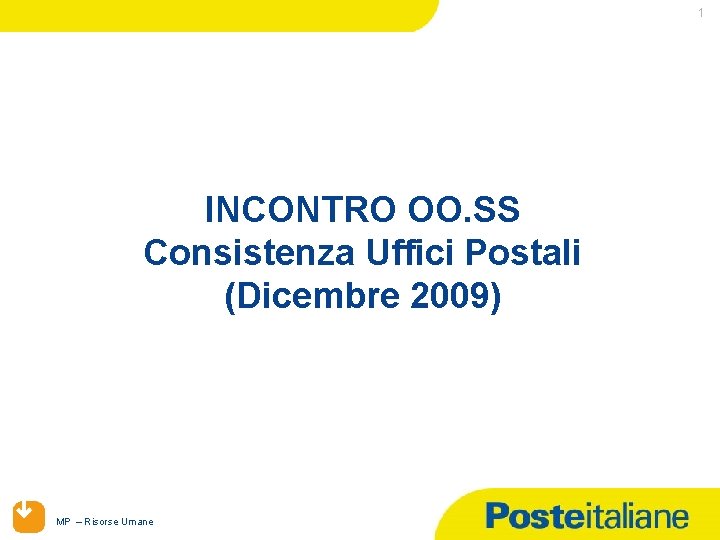 1 INCONTRO OO. SS Consistenza Uffici Postali (Dicembre 2009) MP – Risorse Umane 05/09/2021