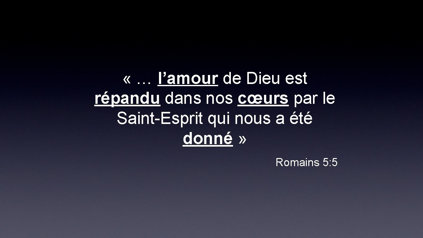  « … l’amour de Dieu est répandu dans nos cœurs par le Saint-Esprit