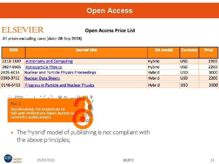 Open Access IN 2 P 3 Les deux infinis 05/09/2021 IN 2 P 3