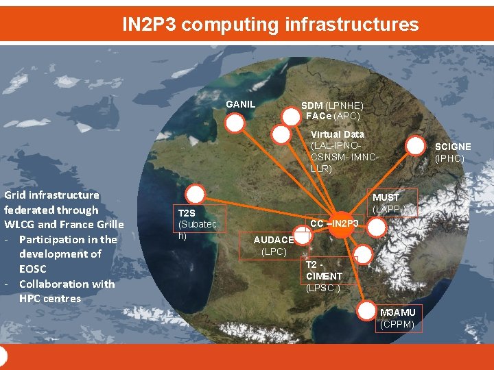 IN 2 P 3 computing infrastructures GANIL SDM (LPNHE) FACe (APC) Virtual Data (LAL-IPNOCSNSM-