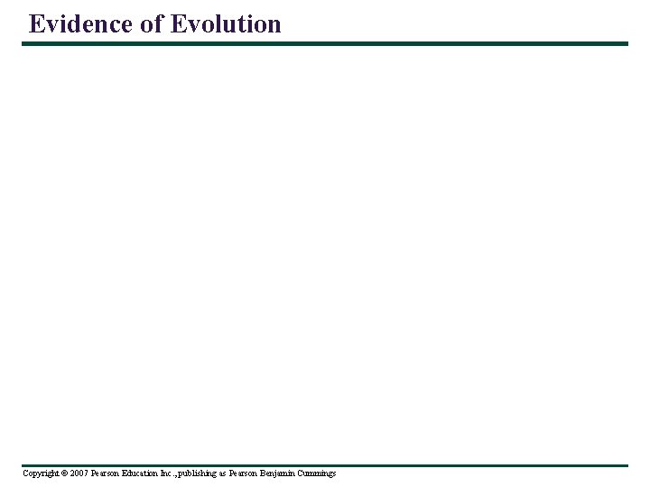 Evidence of Evolution Copyright © 2007 Pearson Education Inc. , publishing as Pearson Benjamin