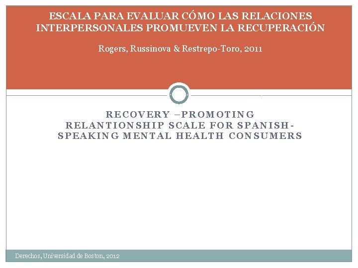 ESCALA PARA EVALUAR CÓMO LAS RELACIONES INTERPERSONALES PROMUEVEN LA RECUPERACIÓN Rogers, Russinova & Restrepo-Toro,