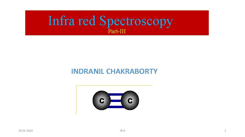 Infra red Spectroscopy Part-III INDRANIL CHAKRABORTY 22 -01 -2022 IR-3 1 