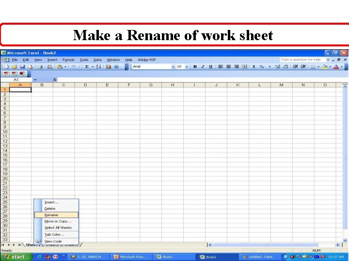 Make a Rename of work sheet 