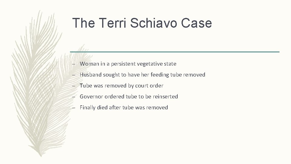 The Terri Schiavo Case – Woman in a persistent vegetative state – Husband sought The Terri Schiavo Case – Woman in a persistent vegetative state – Husband sought