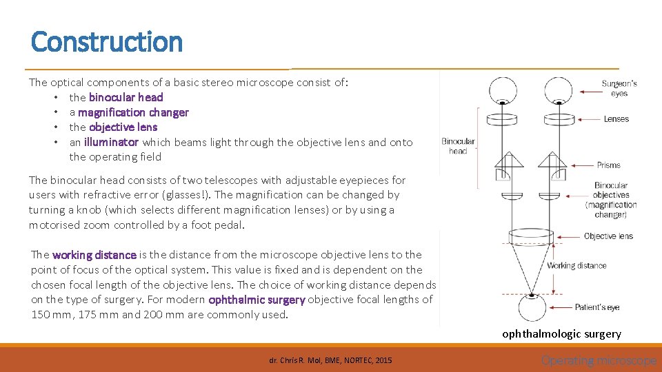 Construction The optical components of a basic stereo microscope consist of: • the binocular