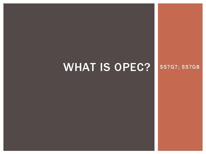 WHAT IS OPEC? SS 7 G 7; SS 7 G 8 