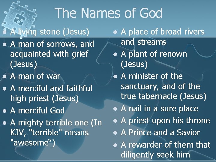 The Names of God l l l A living stone (Jesus) A man of