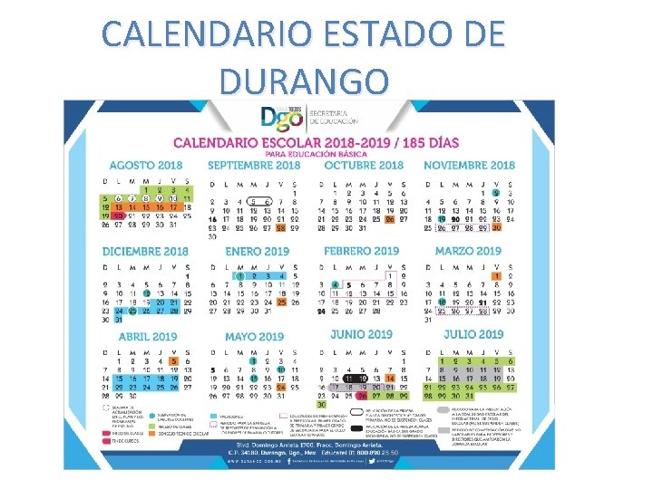 CALENDARIO ESTADO DE DURANGO 