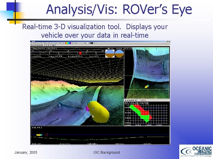 Analysis/Vis: ROVer’s Eye Real-time 3 -D visualization tool. Displays your vehicle over your data