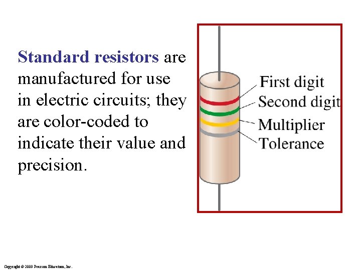 Standard resistors are manufactured for use in electric circuits; they are color-coded to indicate