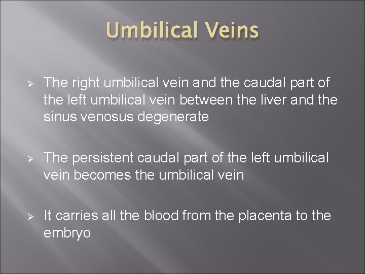 Umbilical Veins Ø The right umbilical vein and the caudal part of the left