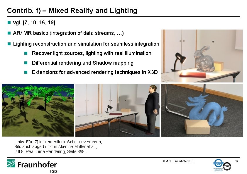 Contrib. f) – Mixed Reality and Lighting n vgl. [7, 10, 16, 19] n