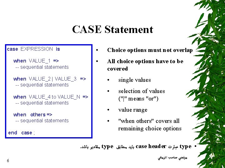 CASE Statement case EXPRESSION is when VALUE_1 => -- sequential statements when VALUE_2 |