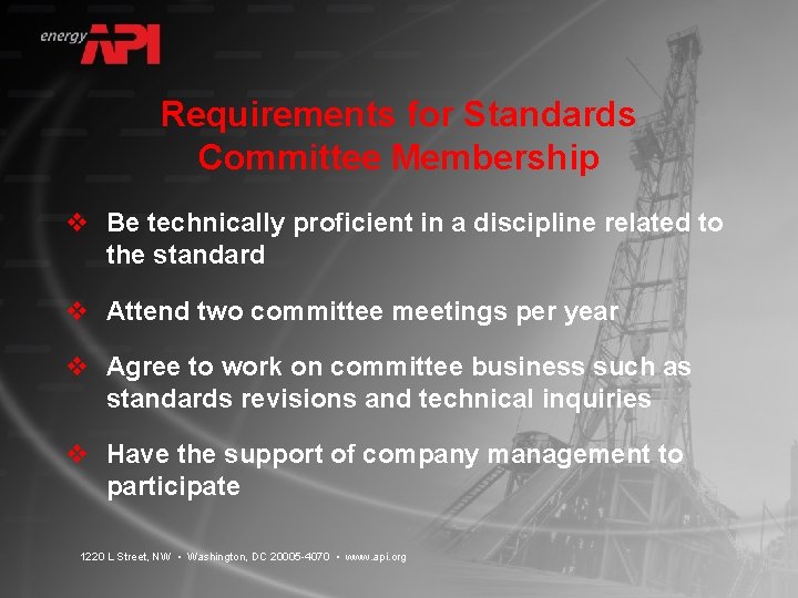 Requirements for Standards Committee Membership v Be technically proficient in a discipline related to