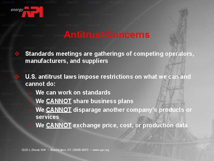 Antitrust Concerns v Standards meetings are gatherings of competing operators, manufacturers, and suppliers v