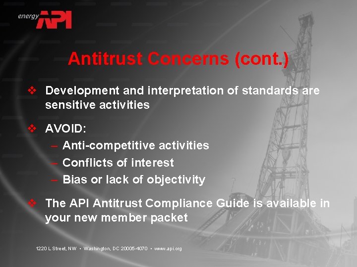 Antitrust Concerns (cont. ) v Development and interpretation of standards are sensitive activities v