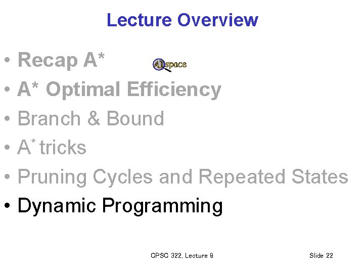 Lecture Overview • • • Recap A* A* Optimal Efficiency Branch & Bound A*