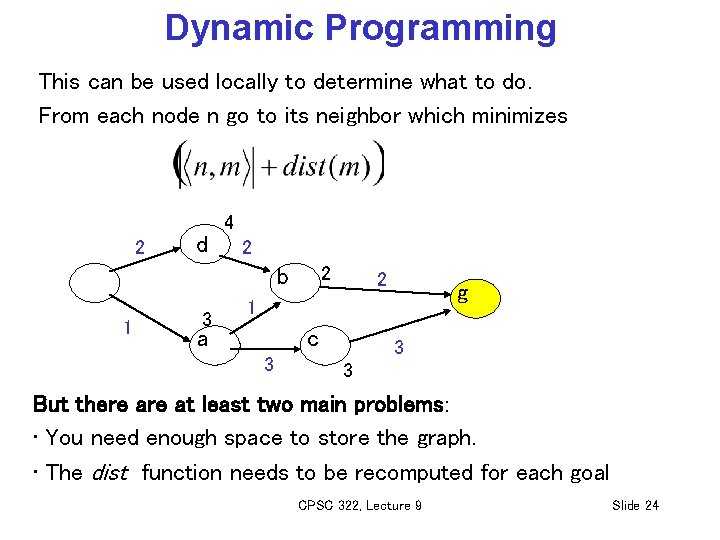 Dynamic Programming This can be used locally to determine what to do. From each