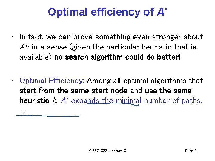Optimal efficiency of A* • In fact, we can prove something even stronger about