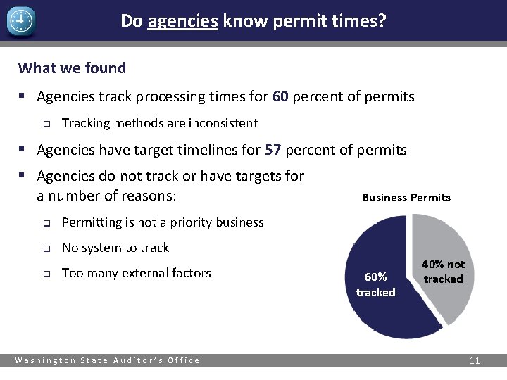 Do agencies know permit times? What we found § Agencies track processing times for
