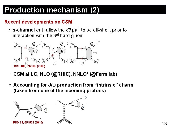 Production mechanism (2) Recent developments on CSM • s-channel cut: allow the cc pair