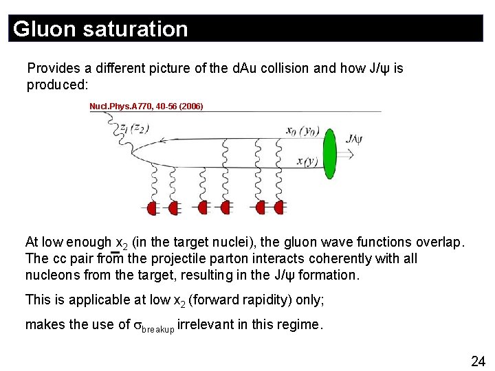 Gluon saturation Provides a different picture of the d. Au collision and how J/ψ