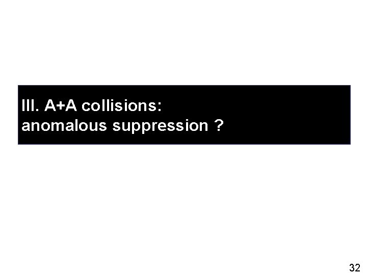 III. A+A collisions: anomalous suppression ? 32 