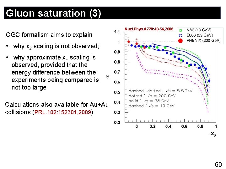 Gluon saturation (3) Nucl. Phys. A 770: 40 -56, 2006 CGC formalism aims to