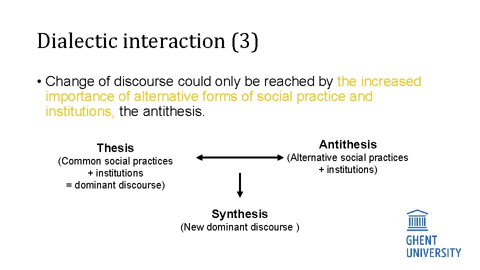 Dialectic interaction (3) • Change of discourse could only be reached by the increased