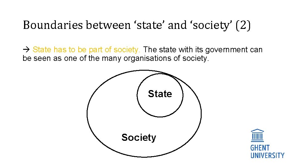 Boundaries between ‘state’ and ‘society’ (2) State has to be part of society. The