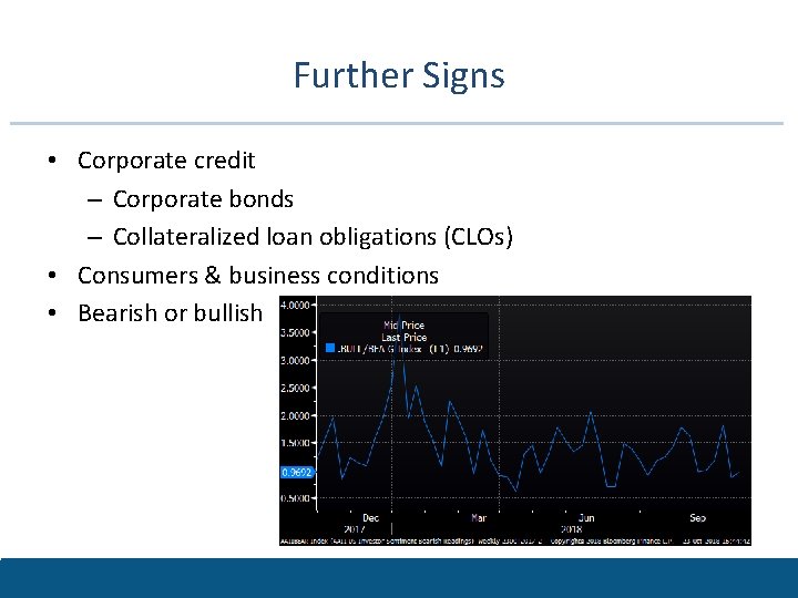 Further Signs • Corporate credit – Corporate bonds – Collateralized loan obligations (CLOs) •