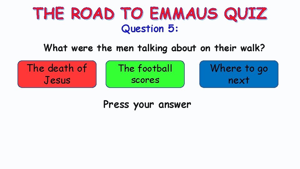 THE ROAD TO EMMAUS QUIZ Question 5: What were the men talking about on
